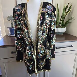 Judith Ann 80s Vintage Silk Sequin and Beads  Evening Jacket